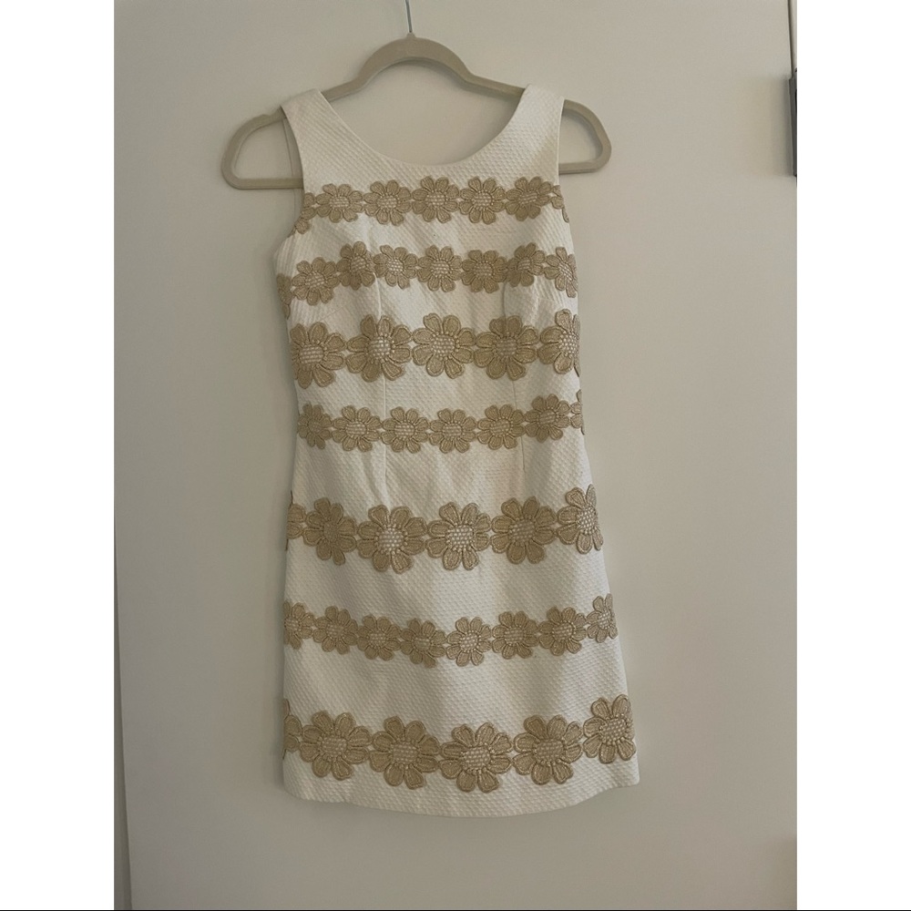 Gold Embroidered White Lilly Pulitzer Shift 00
